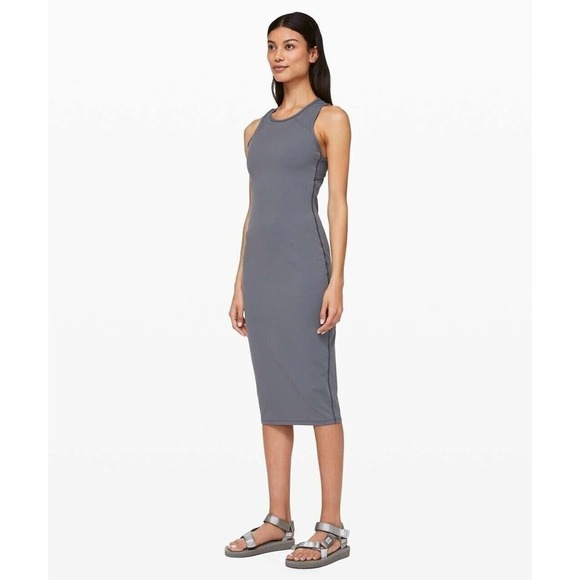 Lululemon Picnic Play Midi Dress Criss Cross Back Women's Gray Size 2 - Picture 1 of 7